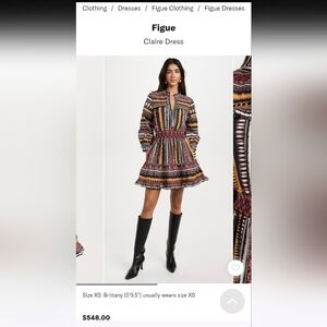 Figue Claire V Neck Fit & Flare Mini Dress Ikat Printed 100% Cotton Small